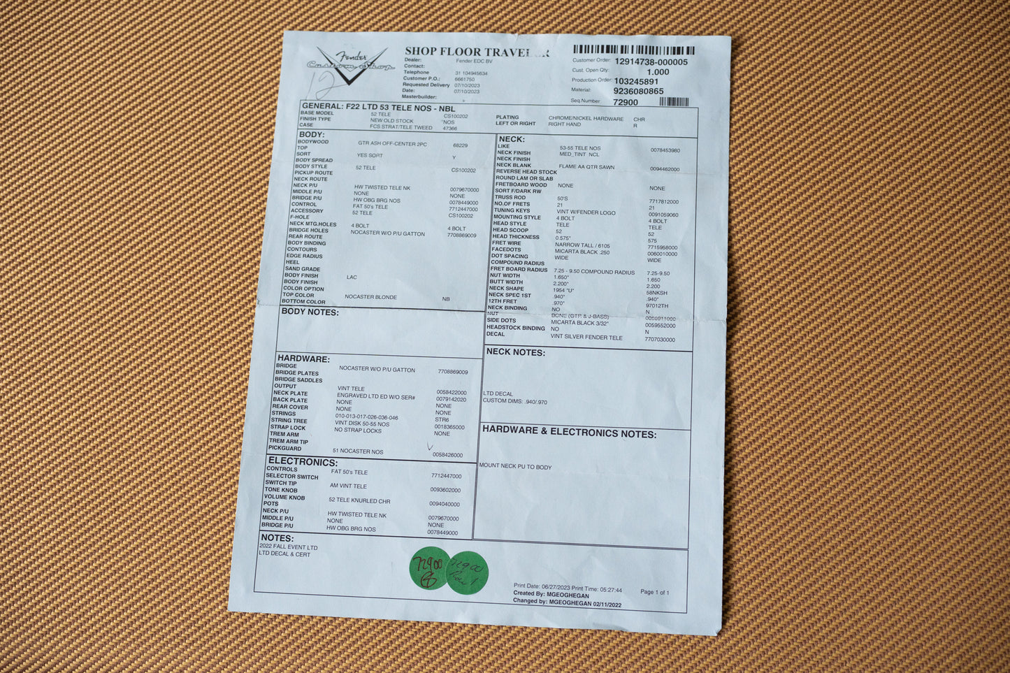 2023 Fender Telecaster '53 Reissue Custom Shop NOS